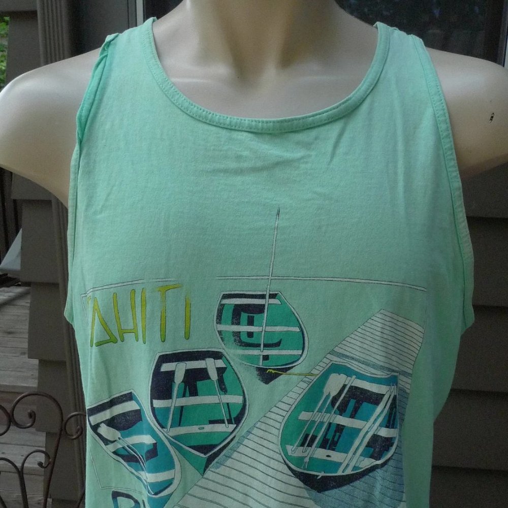 1980s Tahiti Tank Top Single Stitch Shirt * Mens Large (45)